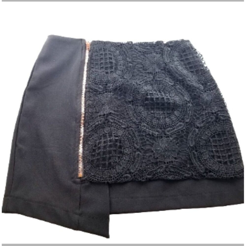 Mini Skirt Womens S Black Lace Accent Zipper Asymmetrical Gothic Punk Club Party